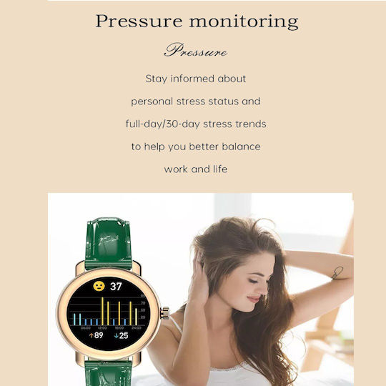 Aoke QW23 Smartwatch with Heart Rate Monitor (Gold case / red leather strap) view 3