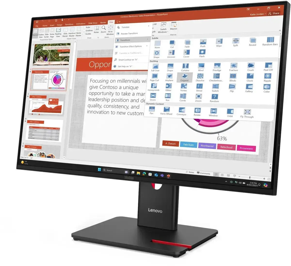 Lenovo 64A5ZAT6EU IPS Monitor 27" FHD 1920x1080 with 6ms Response Time GTG view 2
