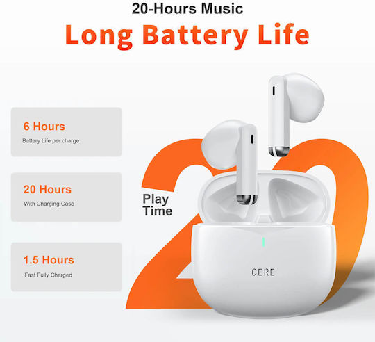 Qere E28 Earbud Bluetooth Handsfree Earphones with Sweat Resistance and Charging Case White view 4