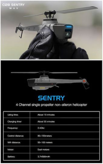 Drone Helicopter C128 4ch Camera 1080p Hd 2.4 Ghz 1 Battery 3.7 V 580 Mah vue 5