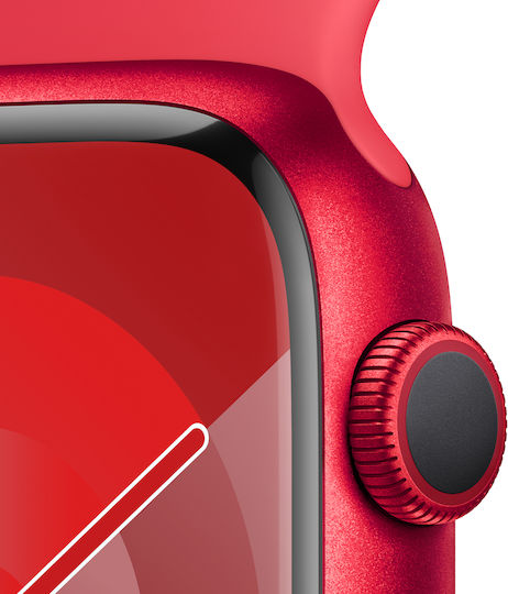 Apple Watch Series 9 Aluminium 45mm Waterproof with Heart Rate Monitor ((PRODUCT)RED with (PRODUCT)RED Sport Band (S/M)) view 3
