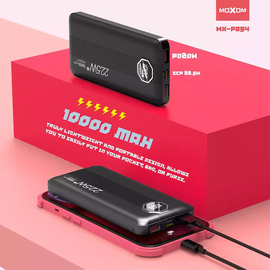 Moxom Power Bank 10000mAh 18W with 2 USB-A Ports and USB-C Port Power Delivery Black view 4