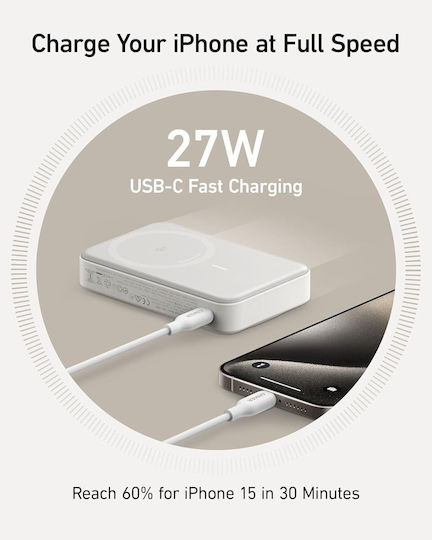 Anker MagGo A1654 MagSafe Power Bank 10000mAh 15W with USB-C Port White view 8
