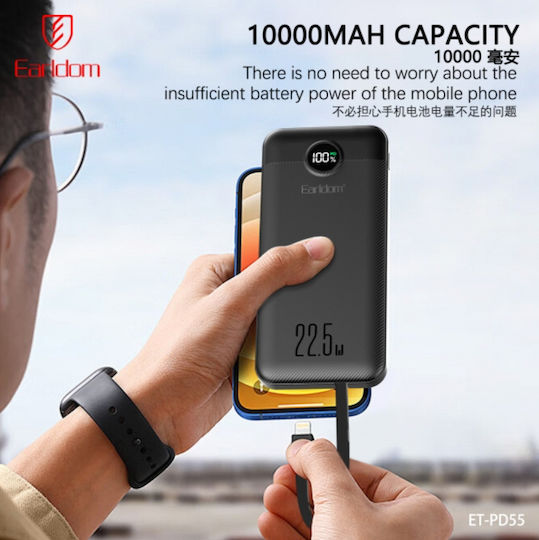 Earldom Pd55 Power Bank 10000mAh 22.5W Fast Charging 4in1 Cables Type-C & Lightning view 7