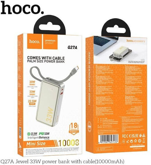 Hoco Q27A Power Bank 10000mAh 33W with USB-A Port Gold vue 2