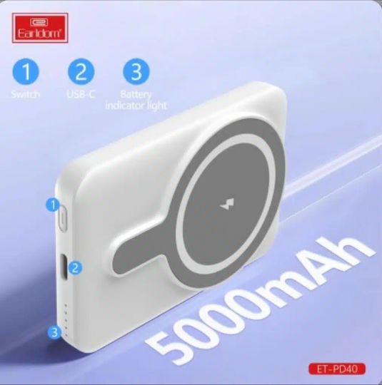 Earldom ET-PD40 MagSafe Power Bank 5000mAh 15W with USB-C Port White vista 2