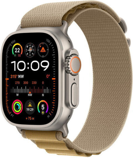 Apple Watch Ultra 2 Titanium 49mm Waterproof with eSIM and Heart Rate Monitor (Natural with Tan Alpine Loop - Small) view 2