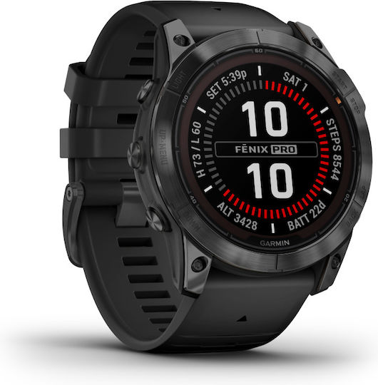 Garmin Fenix 7X Pro Solar Stainless Steel 51mm Waterproof Smartwatch with Heart Rate Monitor (Slate Grey with Black Band) view 3