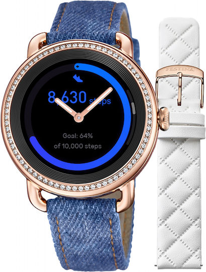 Festina Smartime Hybrid 42mm Smartwatch with Heart Rate Monitor (Blue / Rose Gold) view 2