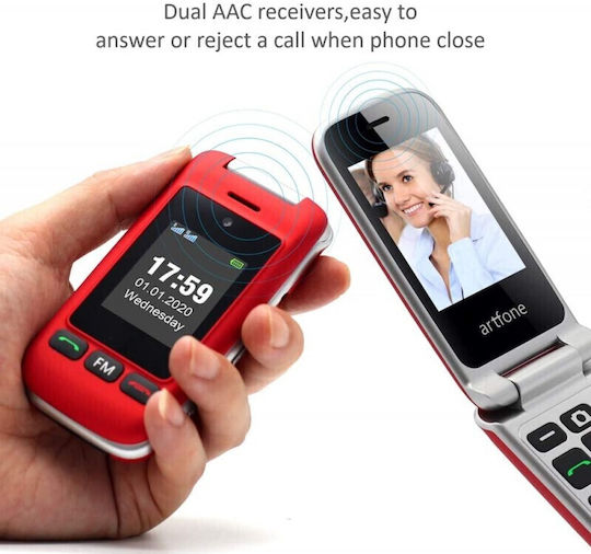 Artfone Artfone C10 Flip Dual SIM Mobile with Large Buttons Red view 2
