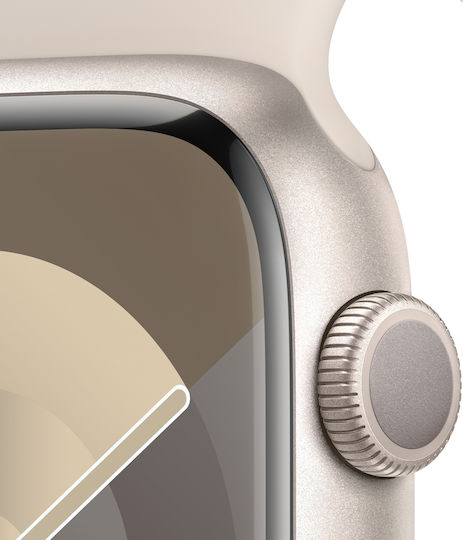 Apple Watch Series 9 Aluminium 45mm Waterproof with Heart Rate Monitor (Starlight with Starlight Sport Band (S/M)) view 3