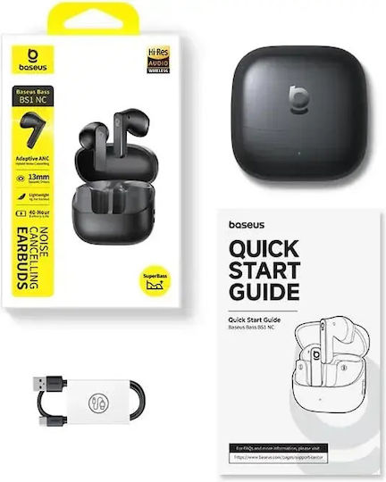 Baseus Bass BS1 NC In-ear Bluetooth Handsfree Earphones with Sweat Resistance and Charging Case Black view 3