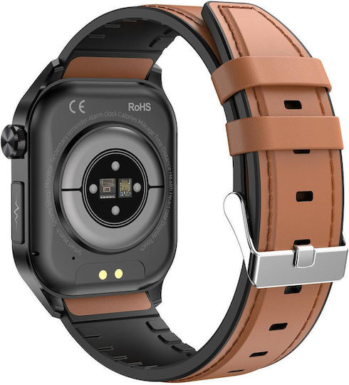 Et580 2.04 Inch Amoled Screen Sports Smart Watch Support Bluethooth Call Ecg Function Brown Leather Band view 3