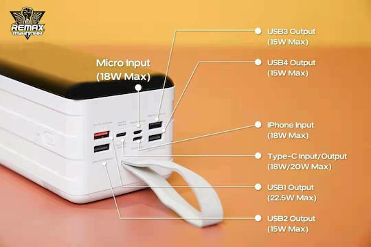 Remax RPP-291 Power Bank 80000mAh 22.5W with 2 USB-A Ports and USB-C Port Power Delivery White vue 2