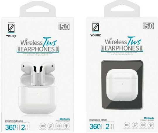 YOURZ Minibuds Bluetooth Handsfree Earphones with Sweat Resistance and Charging Case White vue 2