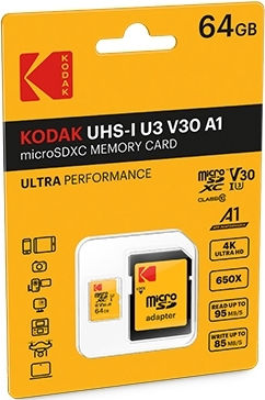 Kodak Ultra Performance microSDXC 64GB U3 V30 A1 UHS-III 95MB/s with Adapter view 3