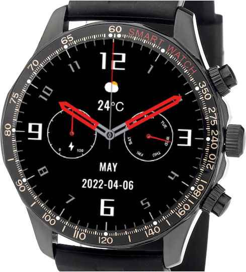 3Guys 3GW6801 Stainless Steel 45mm Smartwatch with Heart Rate Monitor (Black) view 3