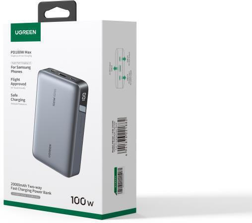Ugreen PB720 Power Bank 20000mAh 100W with USB-A Port and 2 USB-C Ports Power Delivery / Quick Charge 2.0 / Quick Charge 3.0 Gray view 4
