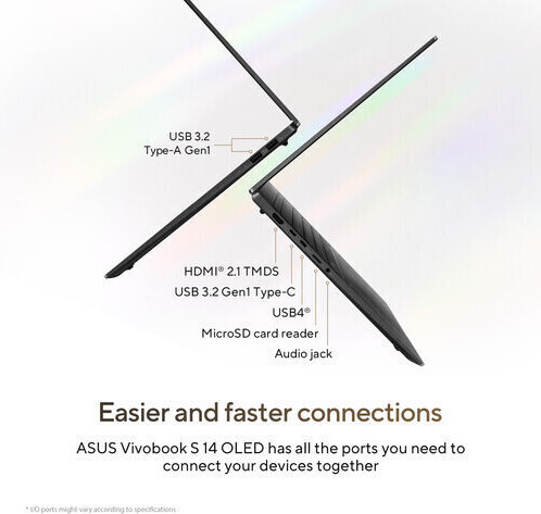 Asus Vivobook S 14 M5406WA-DS76 14" OLED UHD 120Hz (Ryzen AI 300 Series-9 365/24GB/512GB SSD/W11 Home) Neutral Black (US Keyboard) view 6