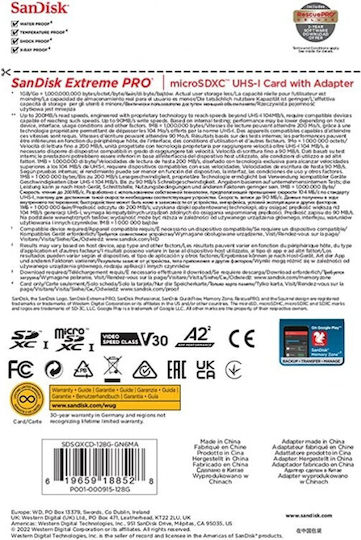 Sandisk Extreme Pro microSDXC 128GB U3 V30 A2 UHS-I 200MB/s with Adapter view 5