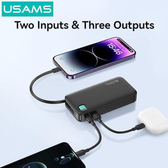 Usams CD225 Power Bank 10000mAh 20W with USB-A Port and USB-C Port Power Delivery White view 2