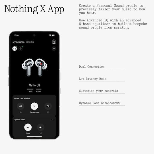 Nothing ear (3) In-ear Bluetooth Handsfree Earphones with Sweat Resistance and Charging Case Black vista 5
