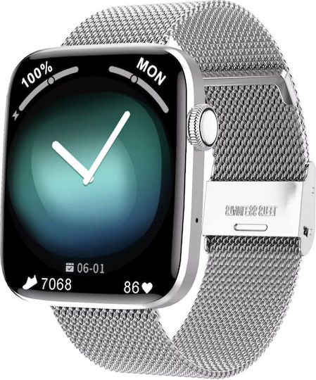 Smartwatch Idealstore Sportapple Equipped Speaker Microphone Make Calls Gps Tracking Multi-sport Mode Heart Rate Sensor Blood Pressure Oxygen Level Curved Screen Silver Metal Strap