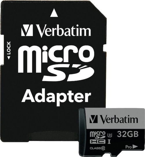 Verbatim Pro microSDHC 32GB U3 UHS-I 90MB/s Memory Card with Adapter view 1
