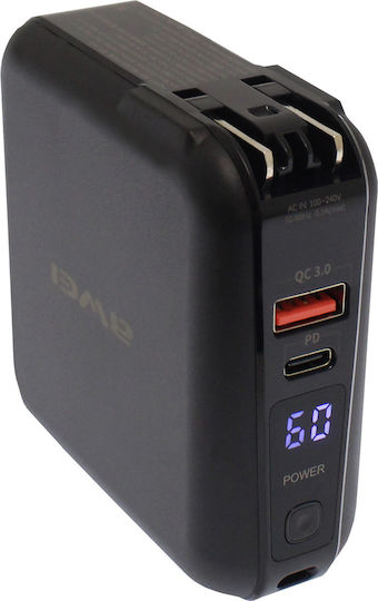 Awei P48K Power Bank 15000mAh with USB-A Port and USB-C Port Quick Charge 3.0 Black view 3