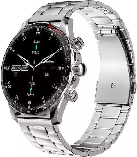 Men's Smart Watch Nubi Km68 Bluetooth Calling Amoled Screen Heart Rate Monitoring Sleep Tracking Oxygen Level Notifications Extra Strap Silver vue 2