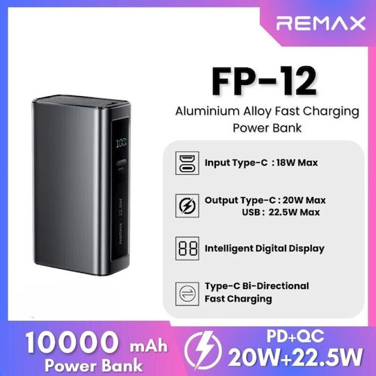 Remax FP-12 Power Bank 10000mAh 20W with USB-A Port and USB-C Port Power Delivery Black view 4