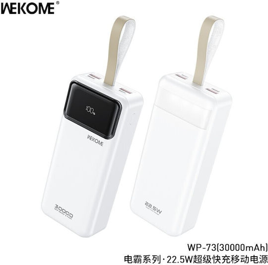 WK WP-73 Power Bank 30000mAh with 2 USB-A Ports and USB-C Port White