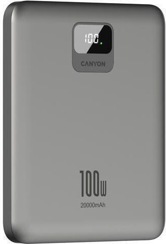 Canyon PB-2008 Power Bank 20000mAh 100W with 2 USB-A Ports and 2 USB-C Ports Gray view 3
