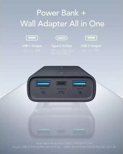 Veger ACE100 Power Bank 10000mAh 20W with 2 USB-A Ports and USB-C Port Power Delivery / Quick Charge 3.0 Black view 6