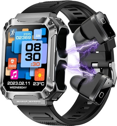 Ovisen T93 1.96 Inch Ips Screen 2 In 1 Bluetooth Headset Smart Watch Supports Blood Oxygen Monitoring Bluetooth Music Silver