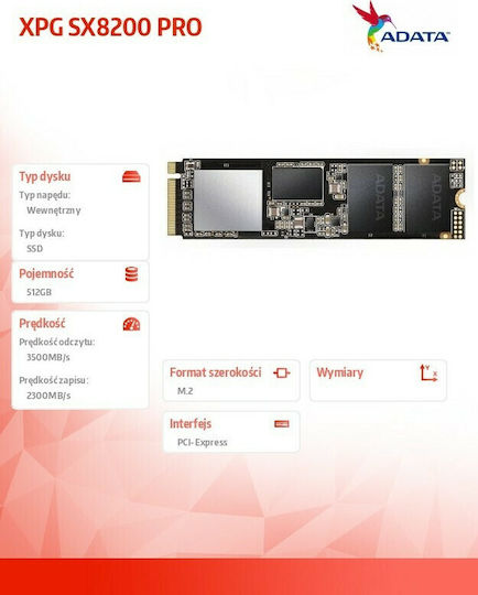 Adata XPG SX8200 Pro SSD 512GB M.2 Type with PCI Express 3.0 Connection ASX8200PNP-512GT-C view 9