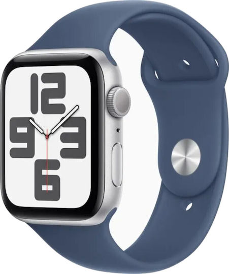 Apple Watch SE 2024 Aluminium 44mm Waterproof with Heart Rate Monitor (Silver with Denim Sport Band (S/M)) view 2