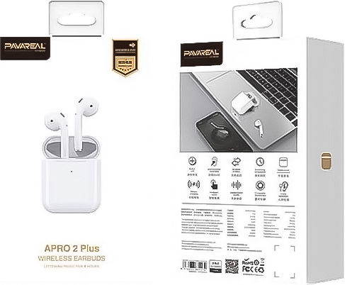 Pavareal Apro 2 Plus Earbud Bluetooth Handsfree Earphones with Charging Case White view 2
