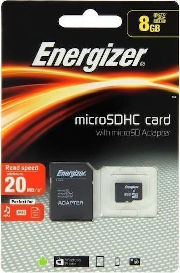 Energizer microSDHC 8GB U1 High Speed 20MB/s with Adapter view 1