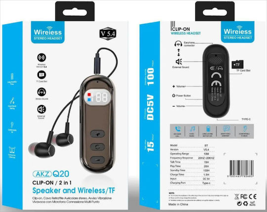 AKZ Q20 In-ear Bluetooth Handsfree Headphones Silver Black vista 2