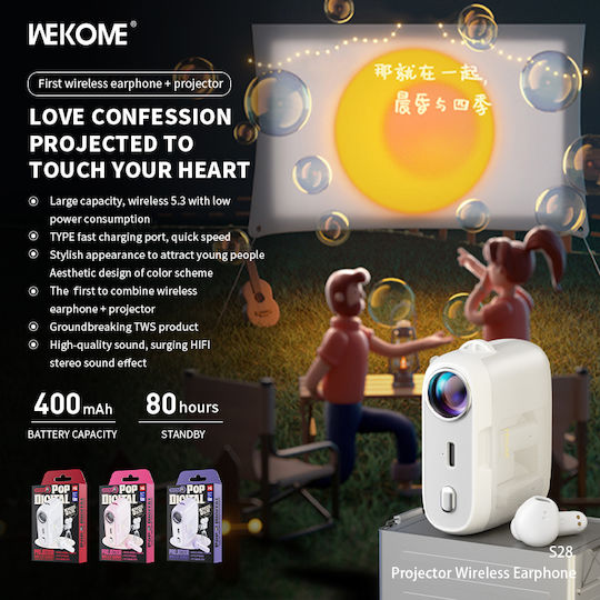 WK S28 Pop Digital Series Earbud Bluetooth Handsfree Earphones with Charging Case White view 2