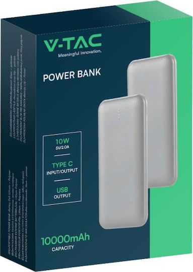 V-TAC VT-3527 Power Bank 10000mAh with 2 USB-A Ports Silver view 3