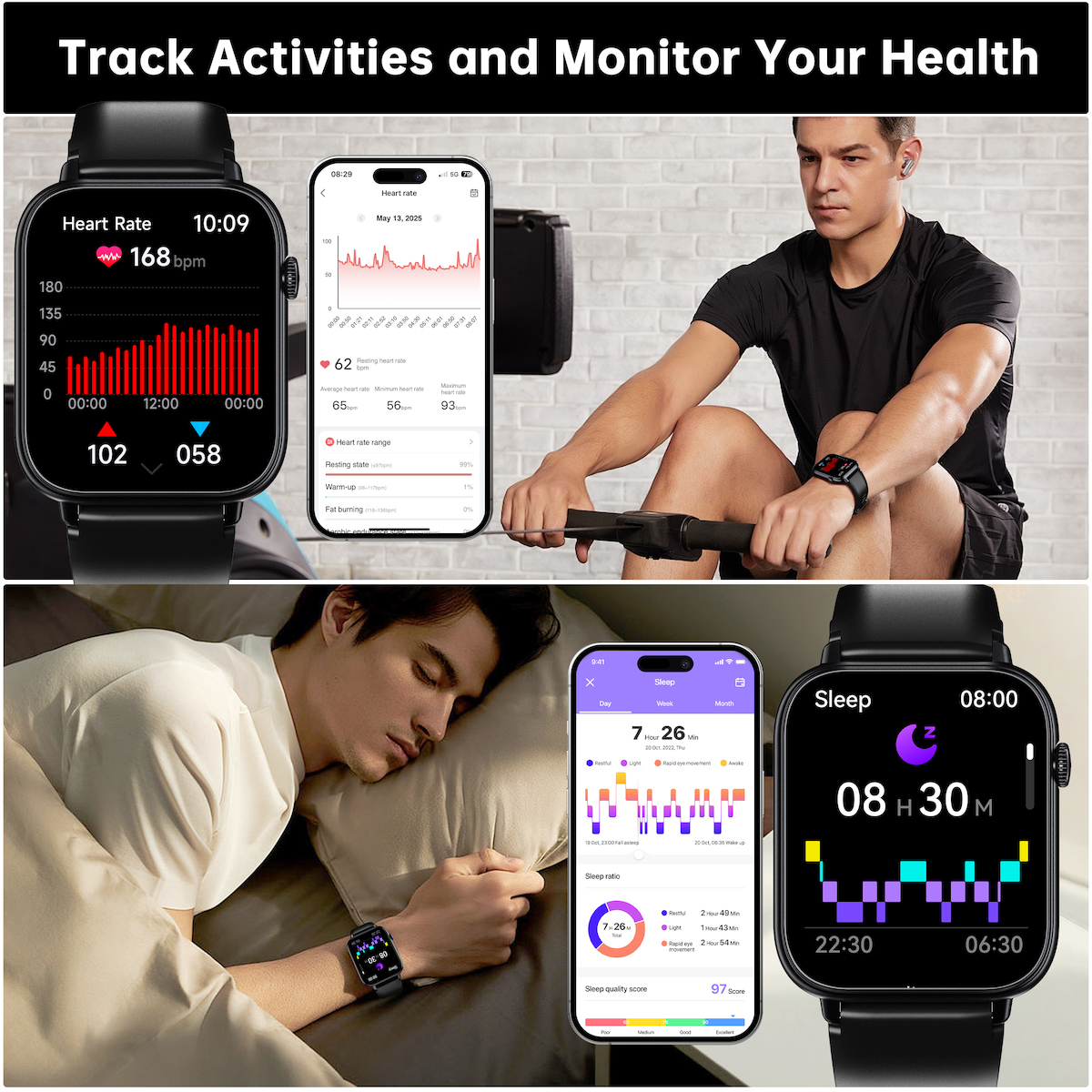 Oukitel V3 Smartwatch with Heart Rate Monitor (Black) view 3
