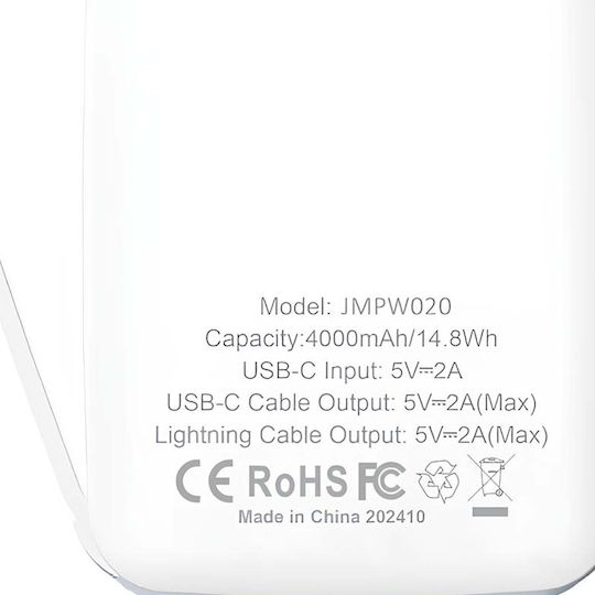 Jaym Power Bank 4000mAh White view 4