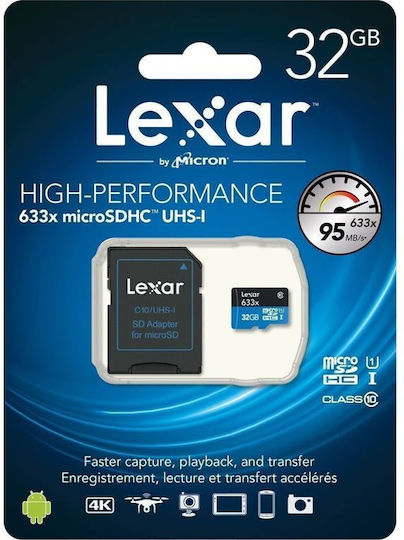 Lexar High-Performance 633x microSDHC 32GB U1 V10 A1 UHS-I 100MB/s with Adapter view 4