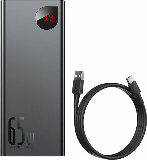 Baseus Adaman Metal Digital Display Power Bank 20000mAh 65W with 2 USB-A Ports and USB-C Port Quick Charge 3.0 Black view 2