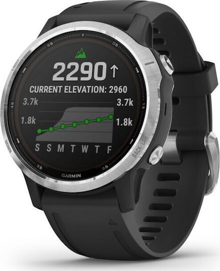 Garmin Fenix 6S Solar Stainless Steel 42mm Waterproof Smartwatch with Heart Rate Monitor (Silver with Black Band) view 2