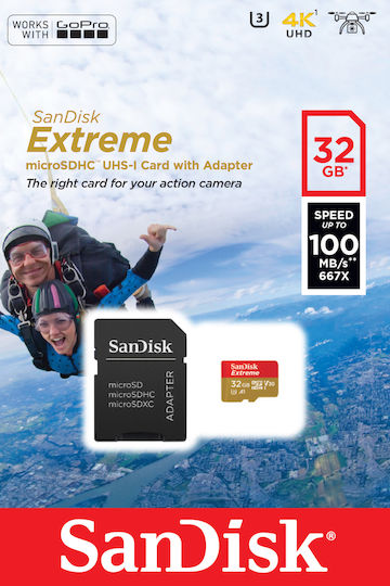 Sandisk Extreme Action microSDHC 32GB U3 V30 A1 UHS-I 100MB/s With Adapter