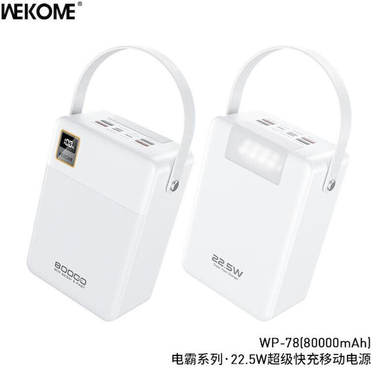 WK WP-78 Power Bank 80000mAh 22.5W with 4 USB-A Ports and 2 USB-C Ports White