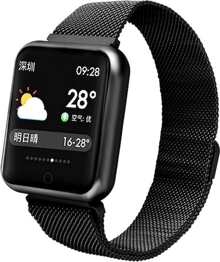 Smartwatch Idealstore Luxury P68 Metal Bracelet 1.3 Inch Ips Color Touch Display Heart Rate Monitoring Blood Pressure Magnetic Charging Bluetooth 4.0 Android 4.4 Ios 9.0 Black view 1